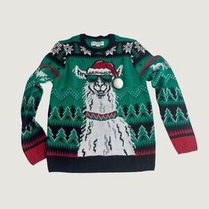 Alpaca Novelty Christmas Sweater NEW Llama with Sunglasses Santa Hat Green Small